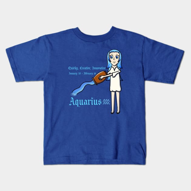 Aquarius Zodiac Sign Dates & Traits Kids T-Shirt by Pheona and Jozer Designs